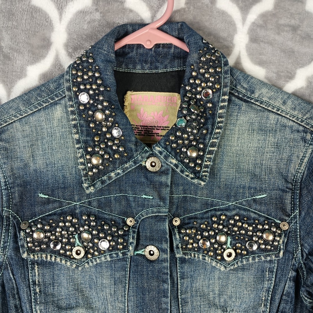 Parasuco Jeans Denim Jacket Women Small Western Rhinestone Studded Y2K Rodeo